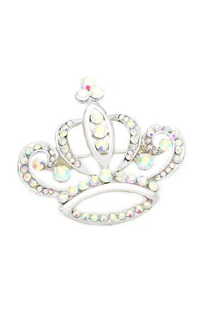 06621 Silver AB Crystal Stone Lined Crown Brooch