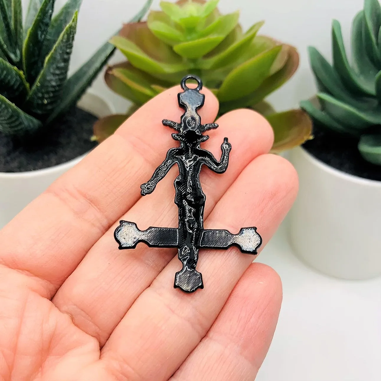 1, 4 or 20 Pieces: Black Enamel Inverted Cross Pendant with Baphomet