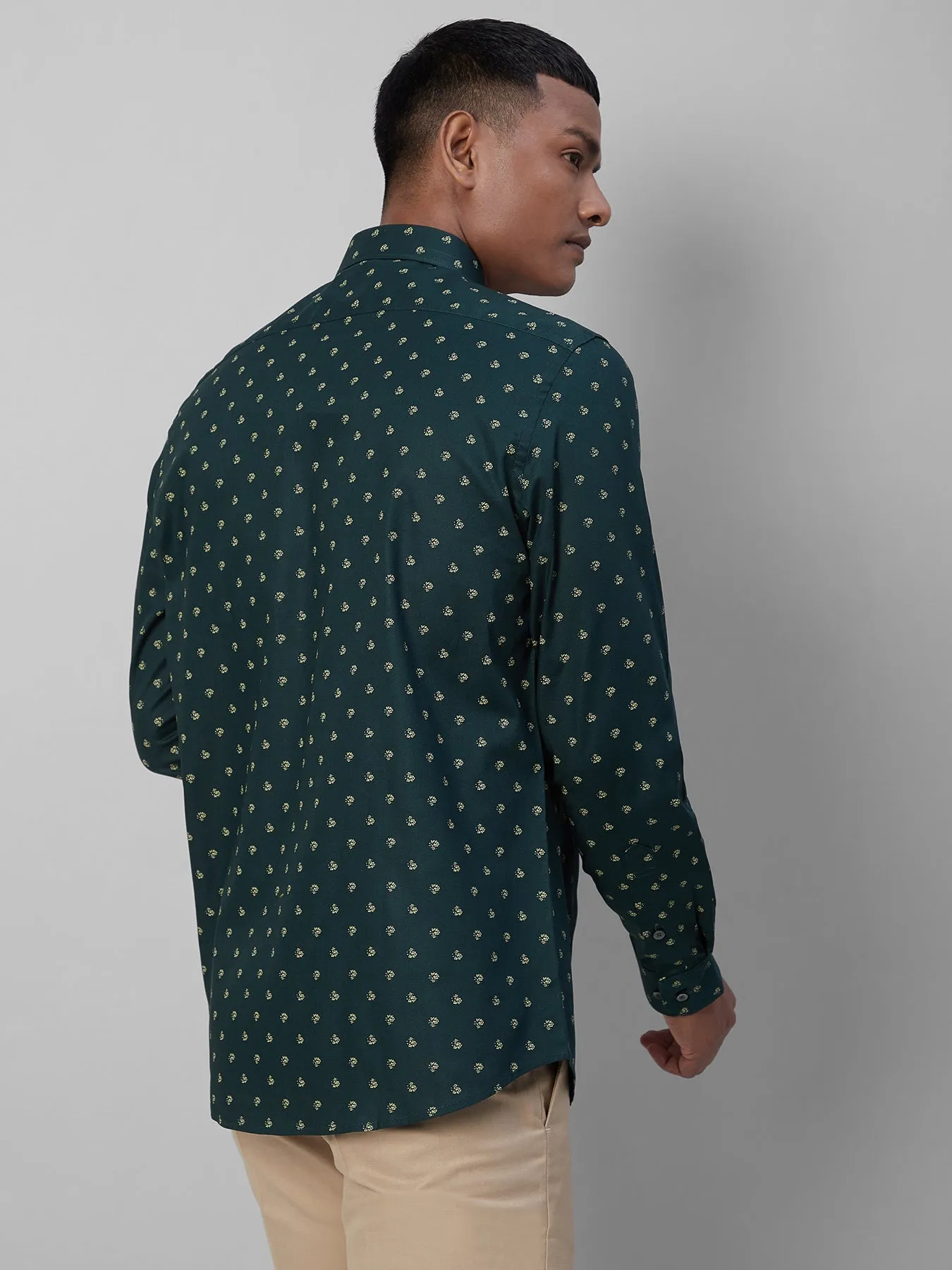 100% COTTON Dark Green SLIM FIT Full Sleeve Formal Mens Printed Shirts