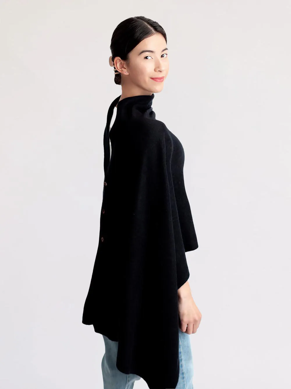 100% Mongolian Cashmere Button Poncho