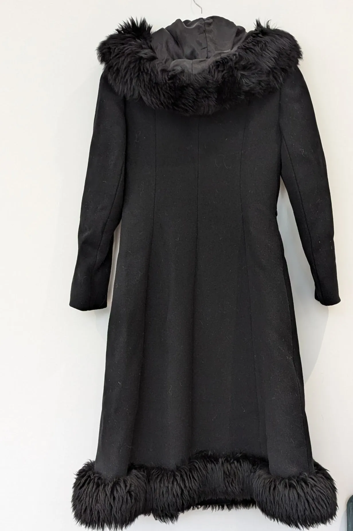 1960s Vintage Long Black Hooded Coat