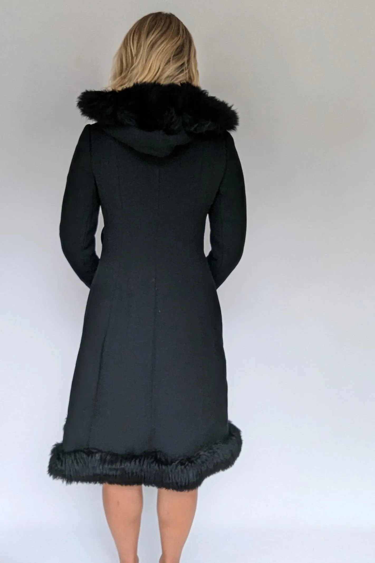 1960s Vintage Long Black Hooded Coat