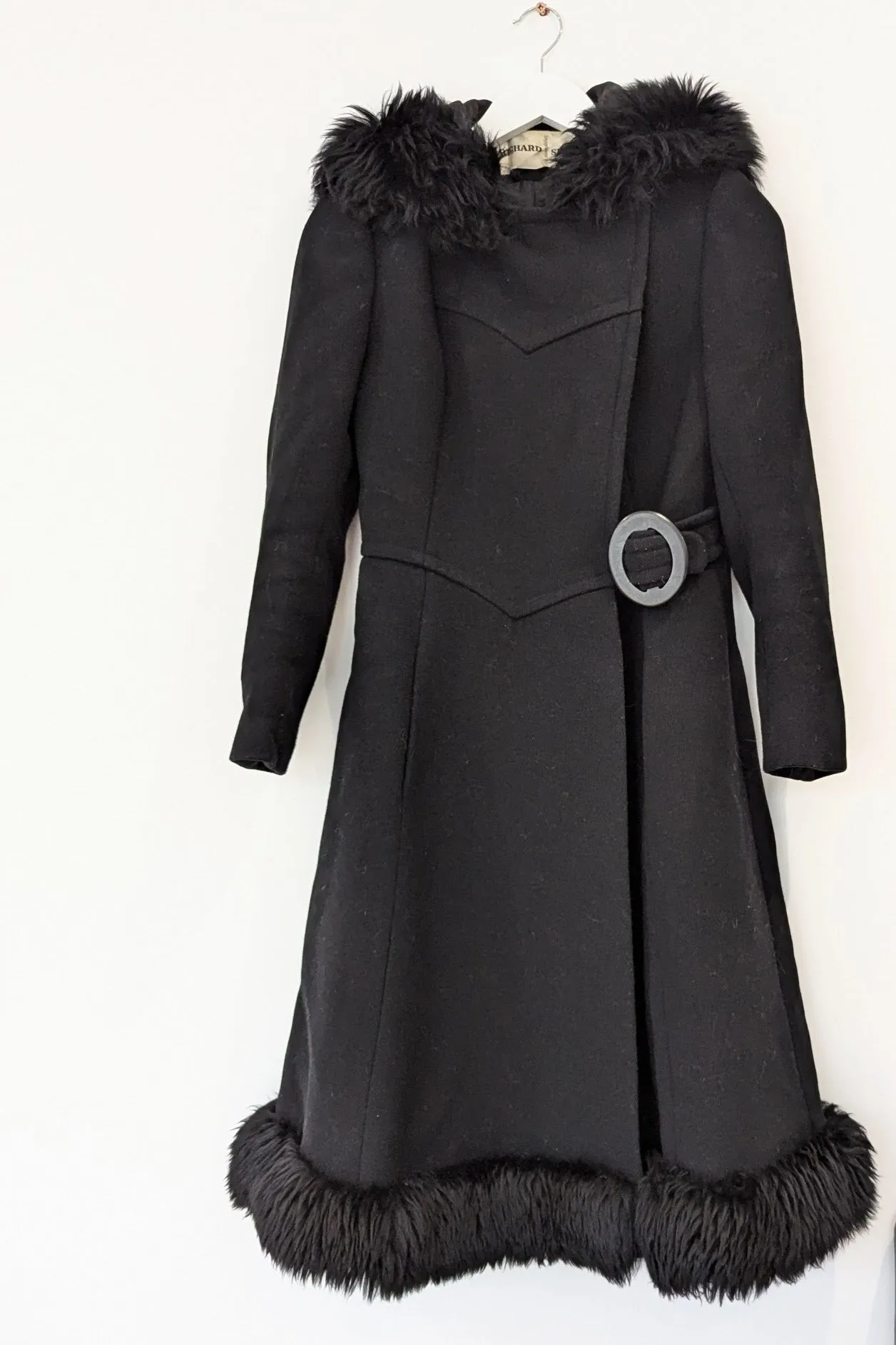 1960s Vintage Long Black Hooded Coat