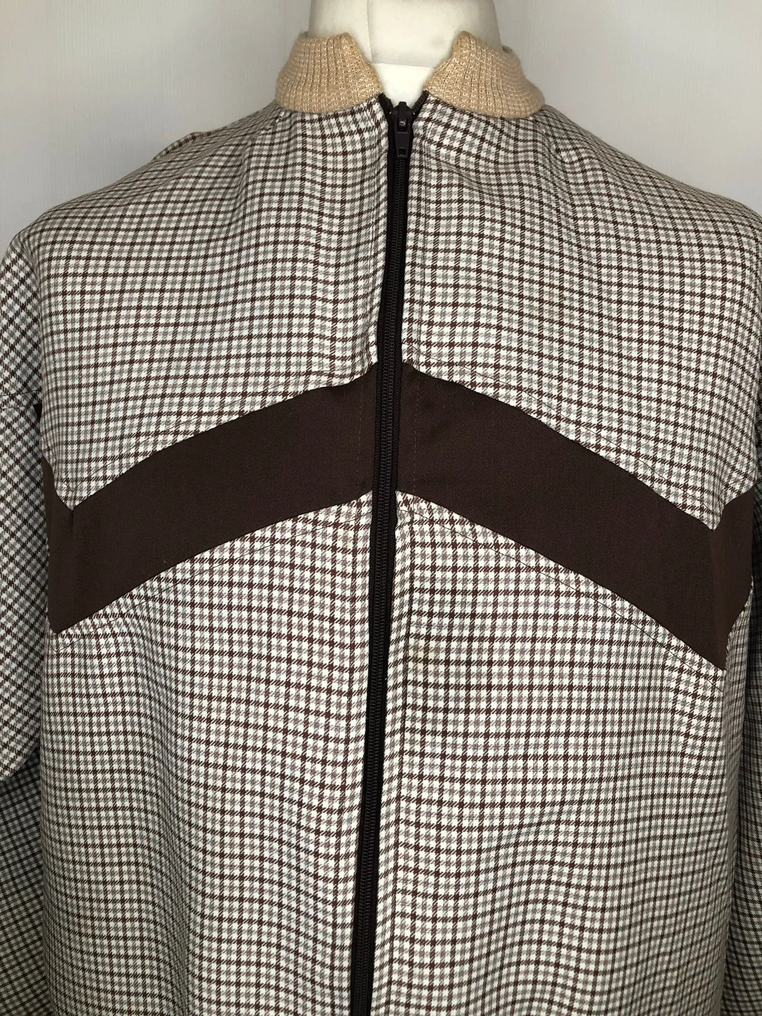 1970s Lightweight Check Chevron Bomber Jacket - Size L