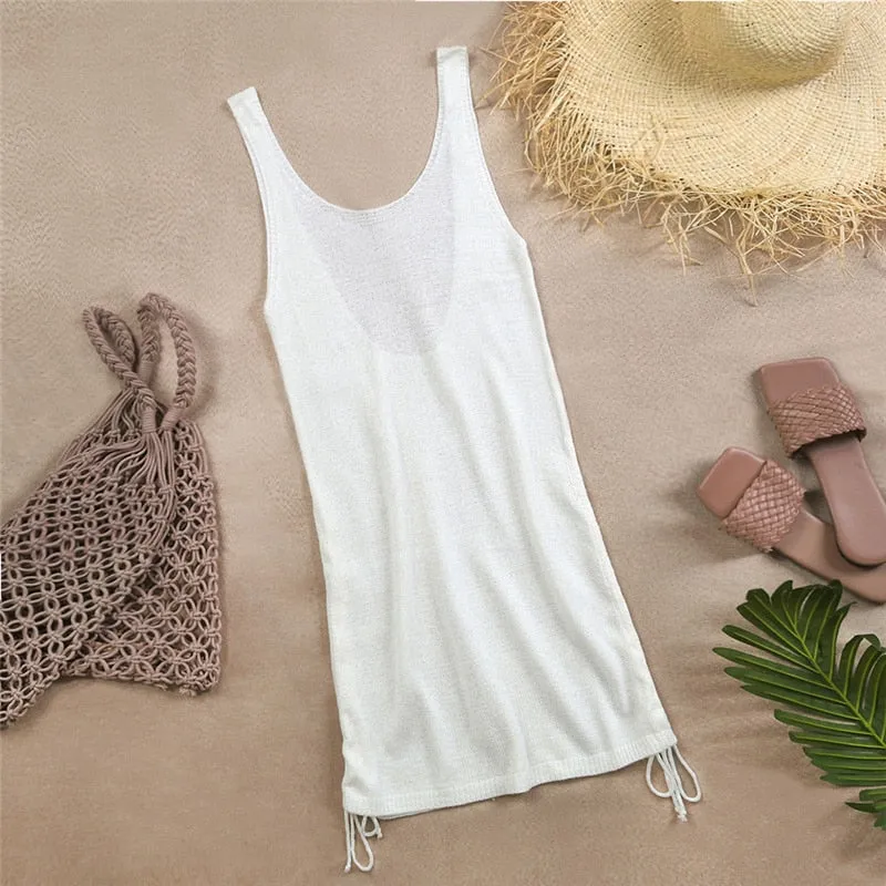 2023 New White Crochet Tunic Sexy See Through Hollow Out Mesh Dress Women Sexy BeachWear Solid Bikini Beach Cover Up