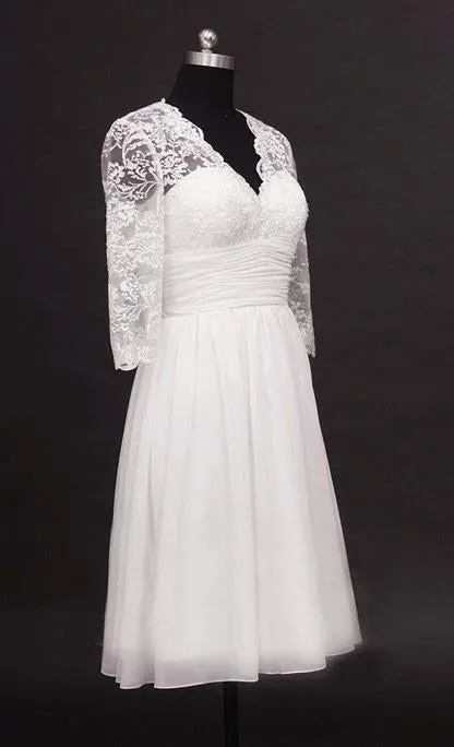 2024 A Line V Neck Long Sleeves Chiffon Knee Length Short Lace Wedding Dresses