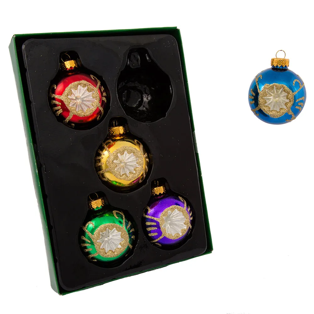 60MM Multicolored Glass Ball Reflector Ornament, 5-Piece Box Set