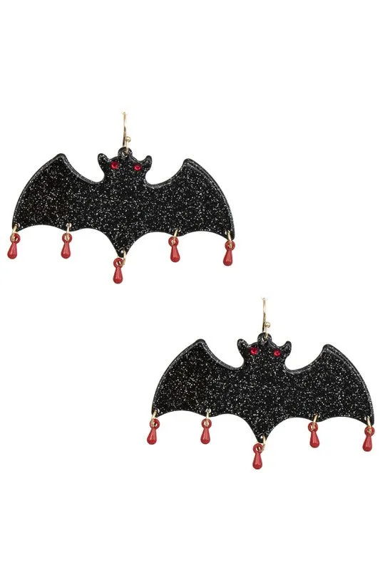 Acrylic Glitter Bat Dangle Earrings