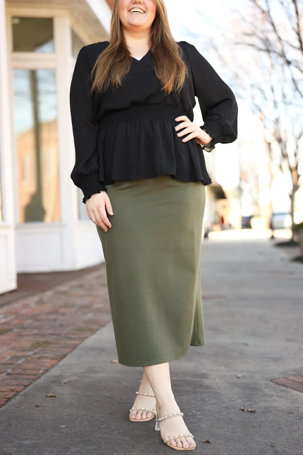 Ada Faye 31" Pencil Skirt - Olive