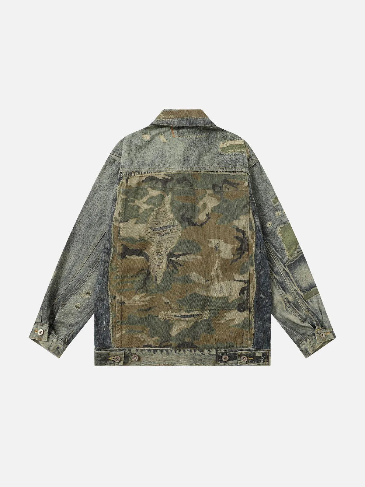 Aelfric Eden Camouflage Distressed Graphic Denim Jacket