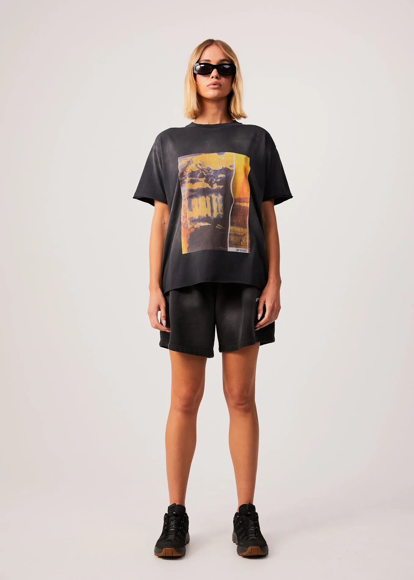 AFENDS Womens Boulevard - Oversized Graphic T-Shirt - Worn Black