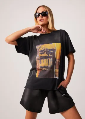 AFENDS Womens Boulevard - Oversized Graphic T-Shirt - Worn Black