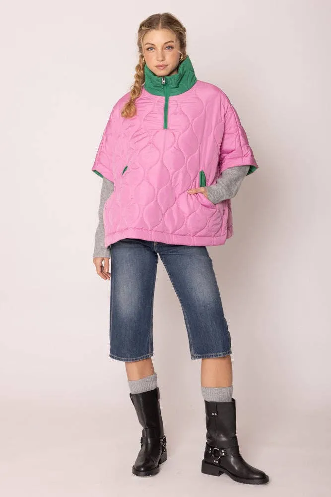 AKA Sorority Quilted Puffer Pink and Green Poncho