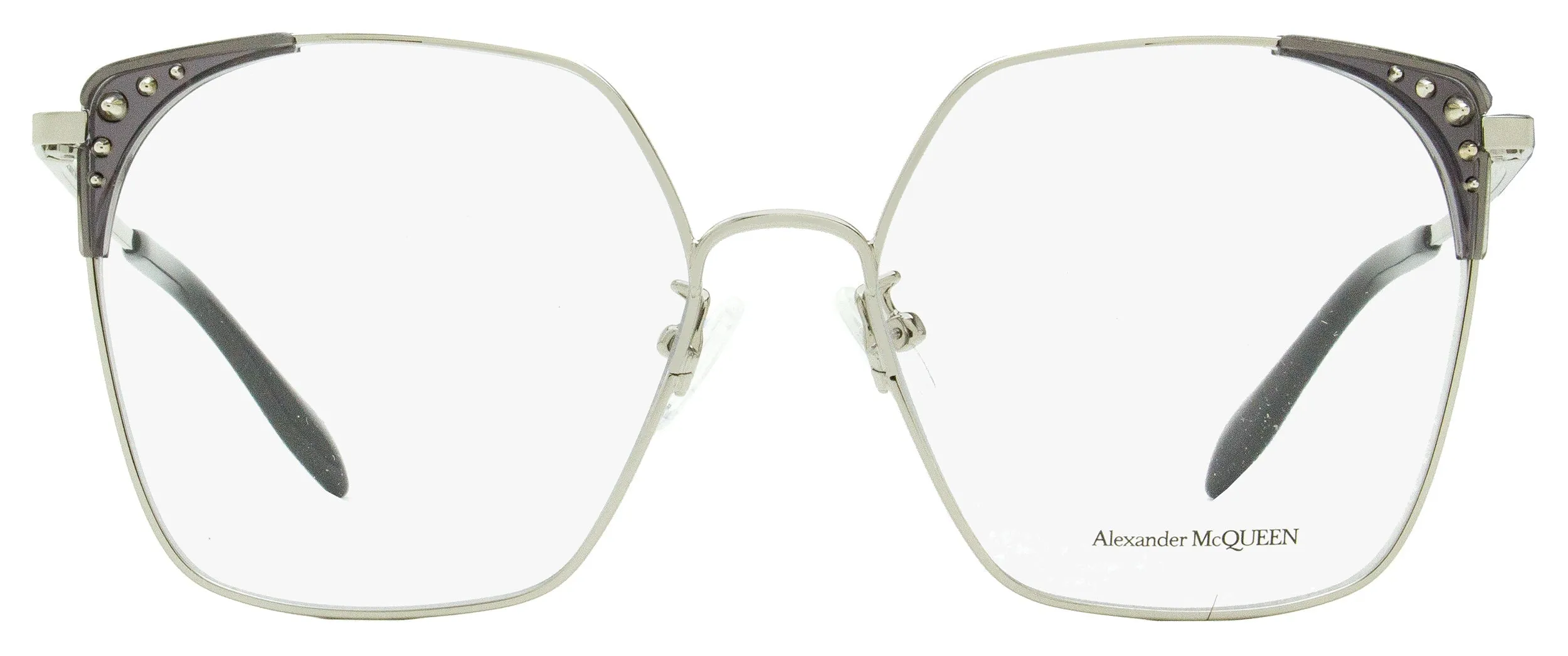 Alexander McQueen Square Eyeglasses AM0312O 001 Silver/Black 56mm 312