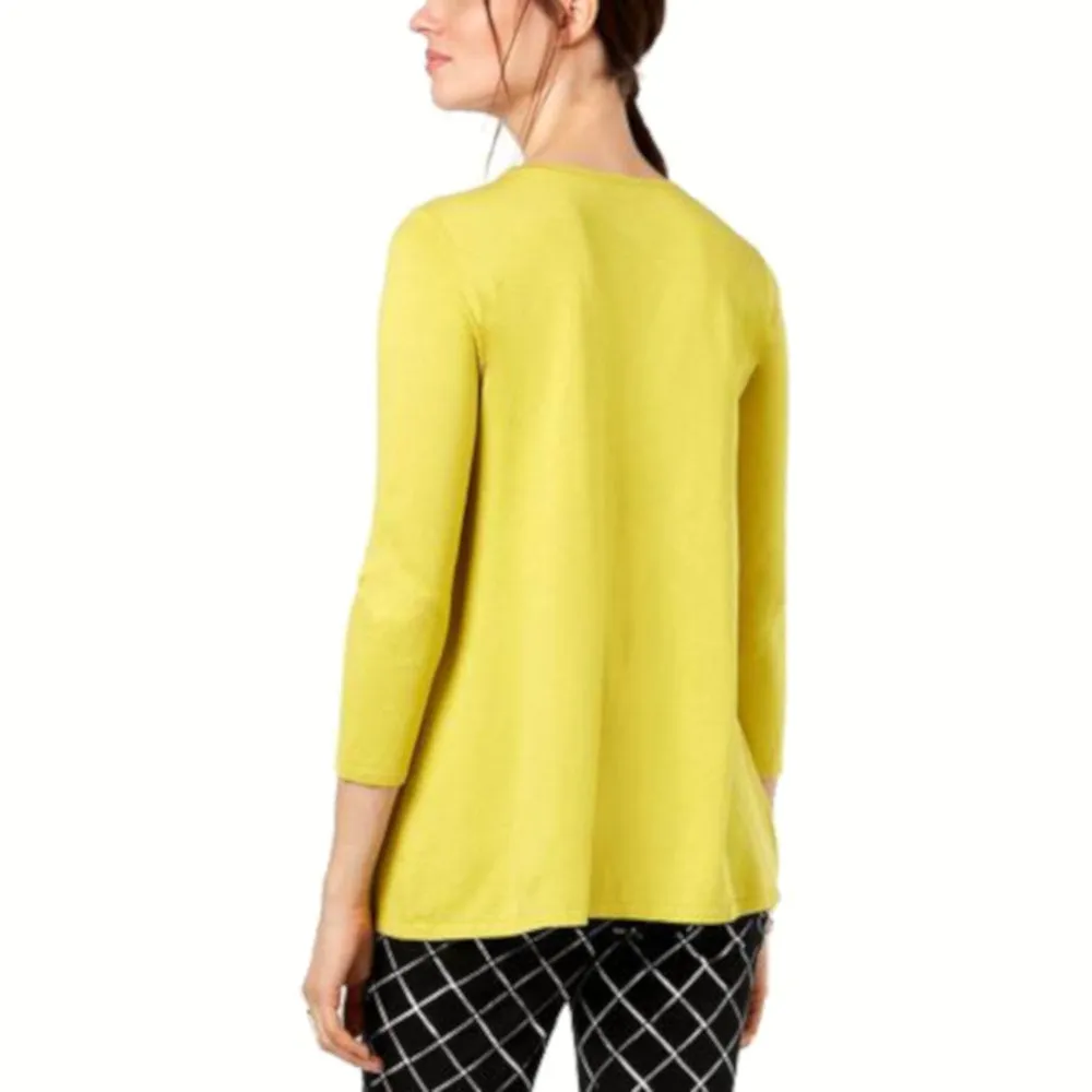 Alfani Women's Sequins Embellished 3/4-Sleeve Pull-over Sweater, Yellow, M