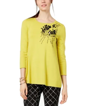 Alfani Women's Sequins Embellished 3/4-Sleeve Pull-over Sweater, Yellow, M