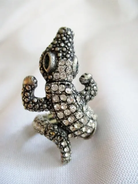 ALLIGATOR CROC CROCODILE REPTILE Animal Ring OS SILVER Rhinestone