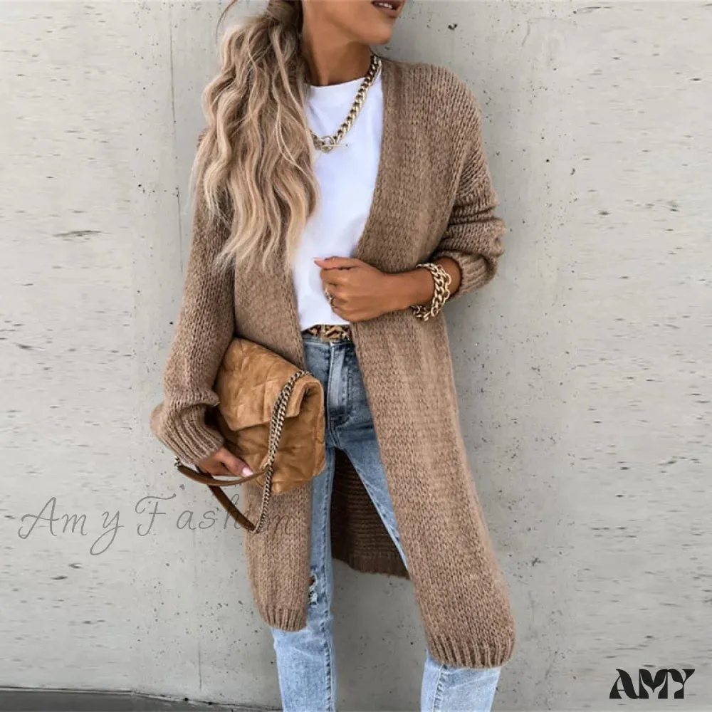 Amy Fashion - Female Elegant Simple Basic Soft Winter Long Sleeve Cardigan