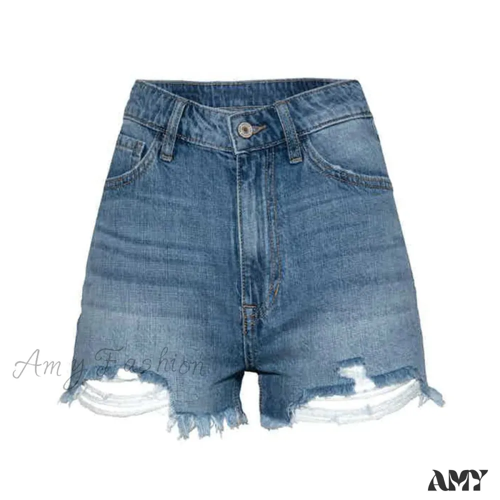 Amy Fashion - Zipper Fly Fashion Retro Blue Hot Pants Streetwear