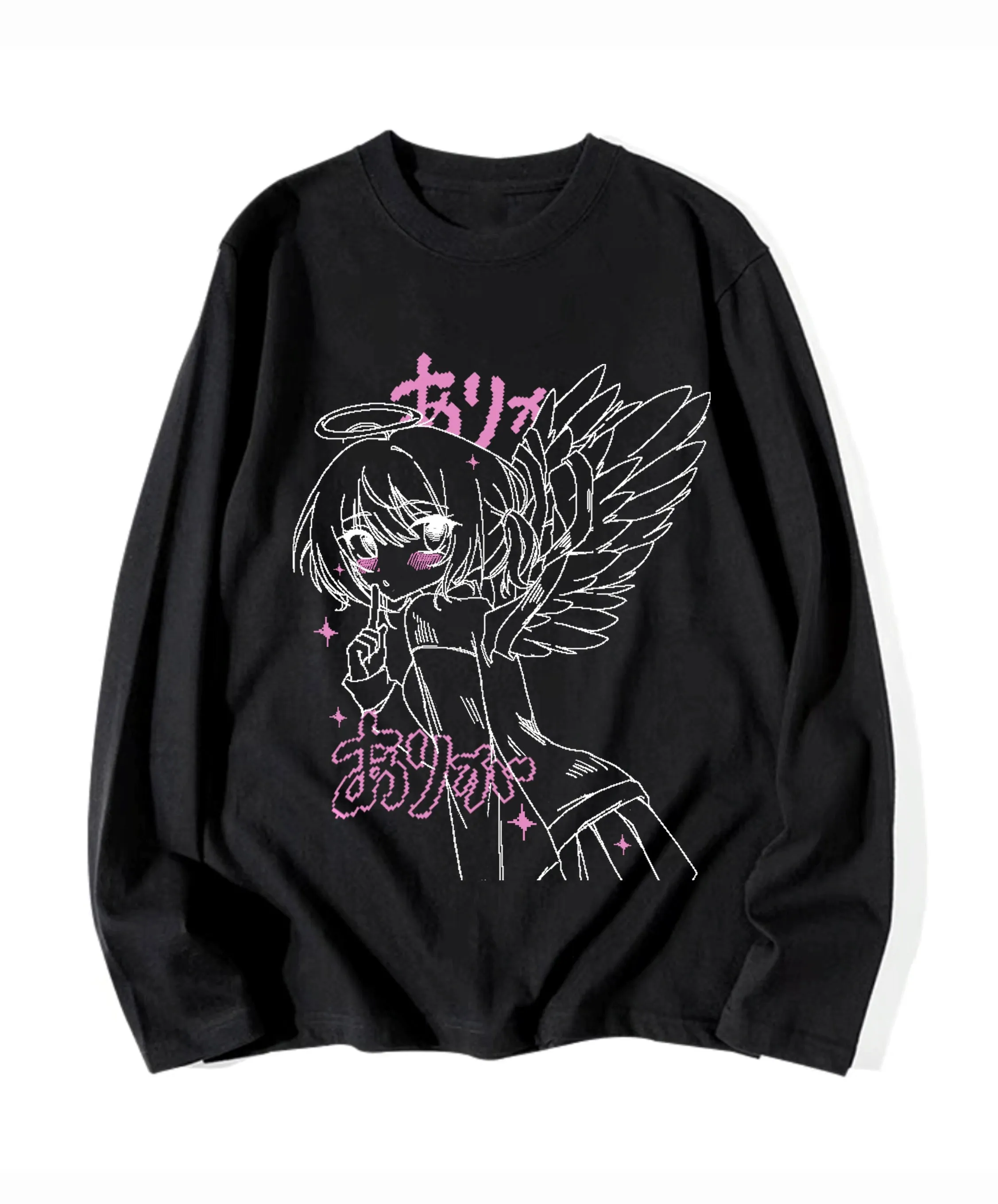 Angel Wings Long Sleeve Anime Print Shirt Multicolor