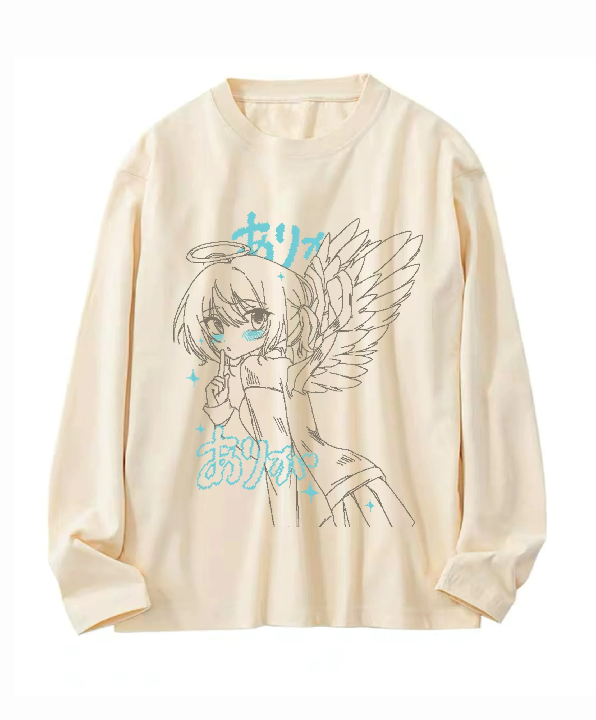 Angel Wings Long Sleeve Anime Print Shirt Multicolor