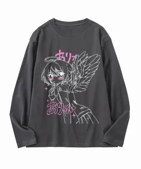 Angel Wings Long Sleeve Anime Print Shirt Multicolor