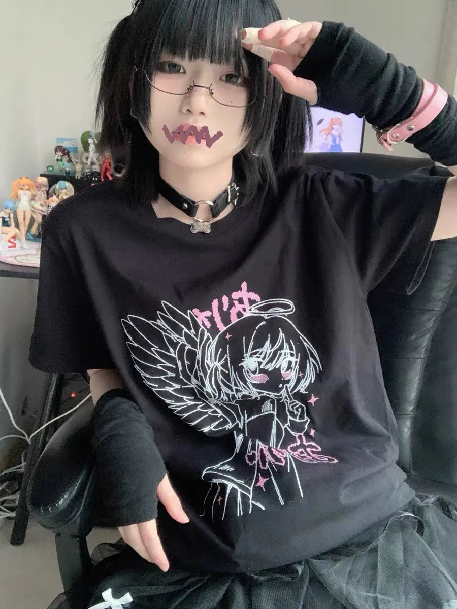 Angel Wings Long Sleeve Anime Print Shirt Multicolor