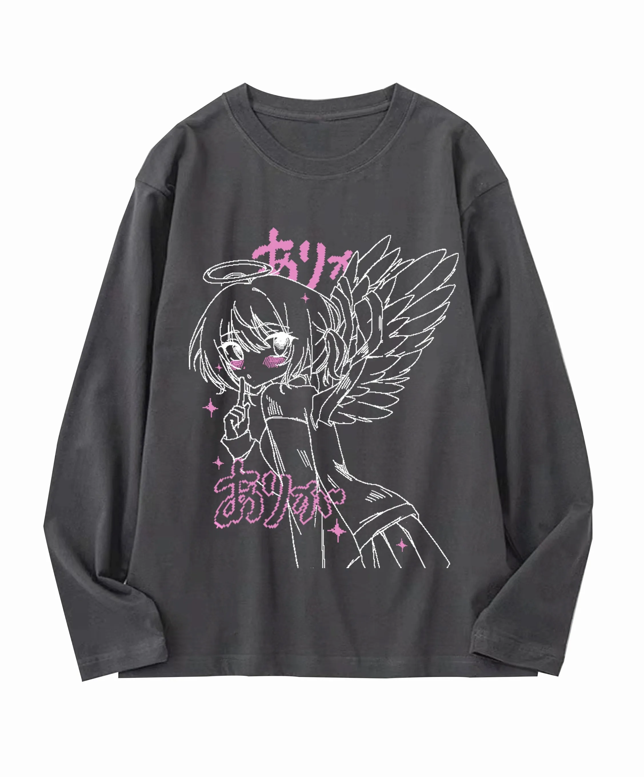 Angel Wings Long Sleeve Anime Print Shirt Multicolor