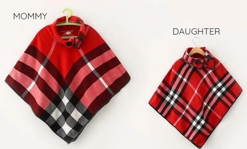 ARIA Red Plaid Poncho - Matching Mommy and Me 2-Pc Gift Set