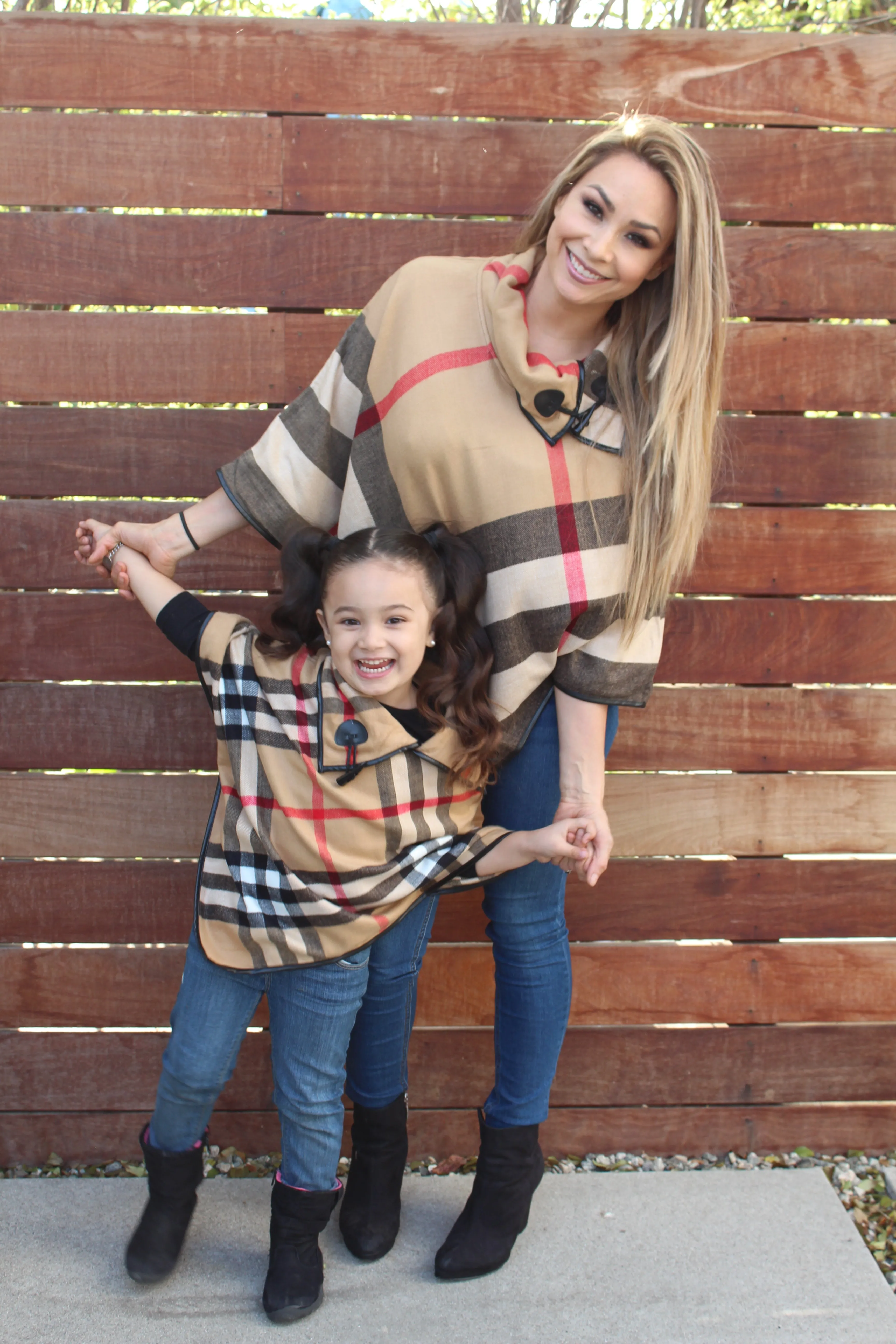 ARIA Red Plaid Poncho - Matching Mommy and Me 2-Pc Gift Set