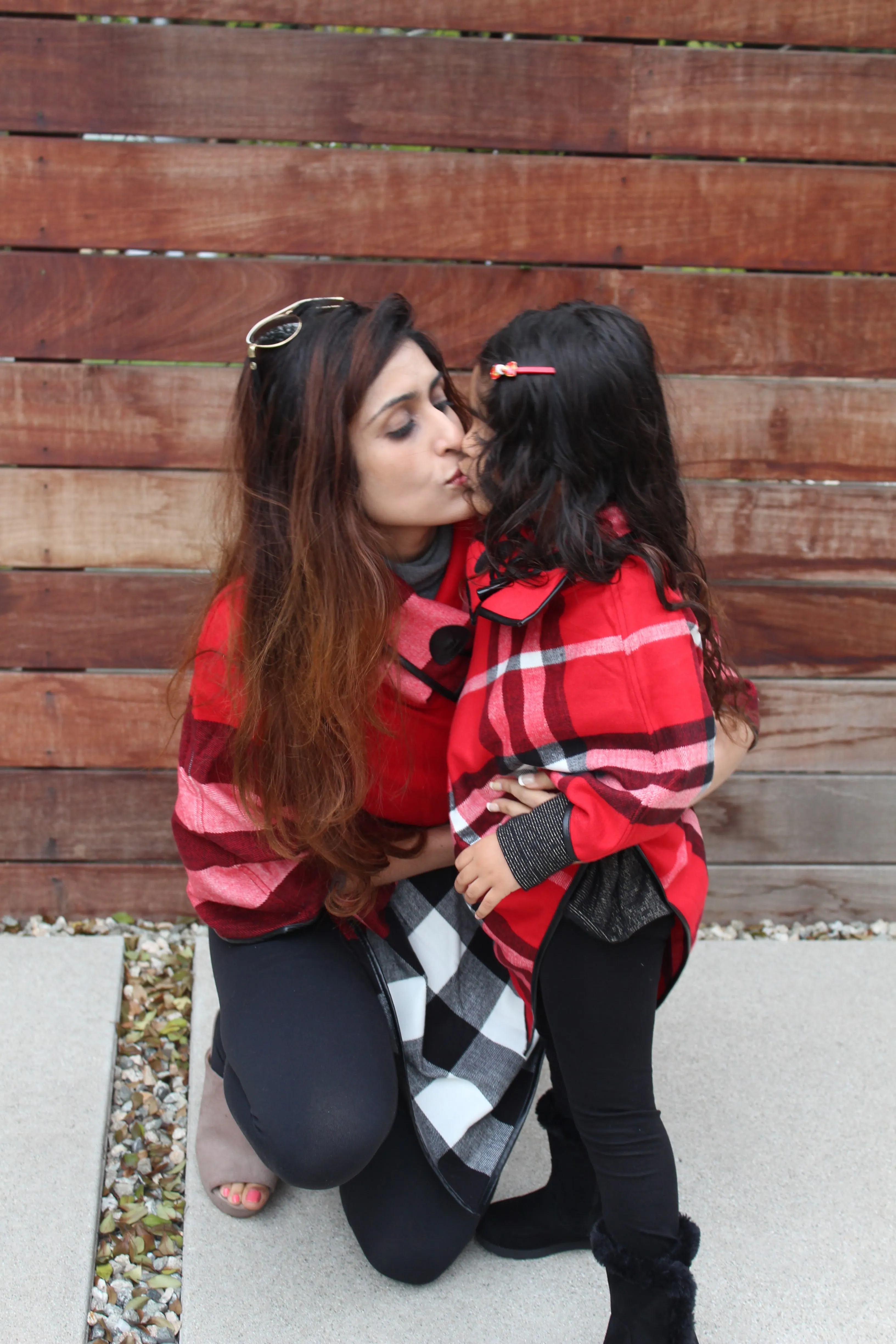 ARIA Red Plaid Poncho - Matching Mommy and Me 2-Pc Gift Set