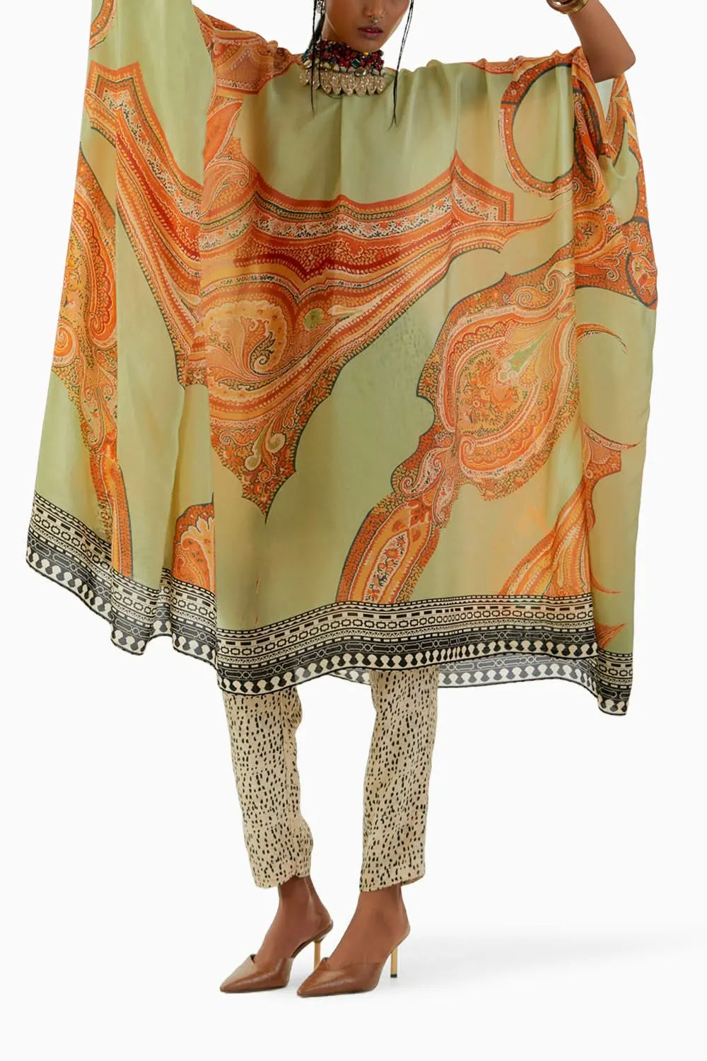 Ash Green Ritu Kaftan Tunic and Trouser Set
