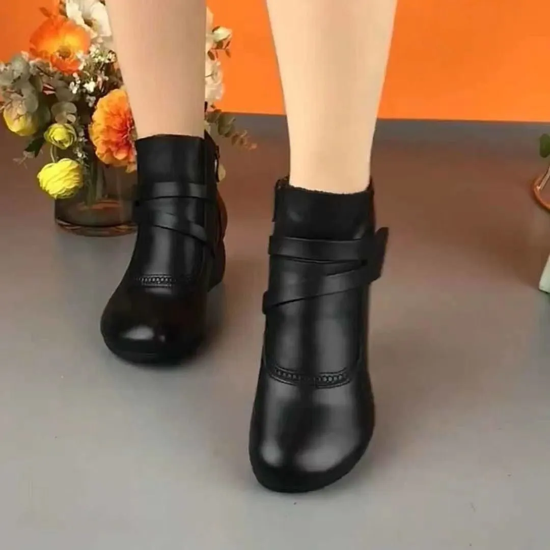 Autumn and Winter  New Martin Boots Women's British Style Middle-Aged and Elderly Retro Chunky Heel Fashion Solid Color Mother Boots