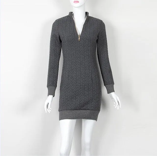 Autumn Winter Sweater Dress Sexy V Neck Zipper Dresses Warm Bodycon Mini Dresses Fashion Zip-up Women Dress New GV101