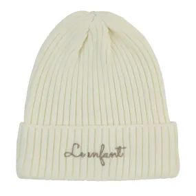 beanie chunky ribbed with logo - cream