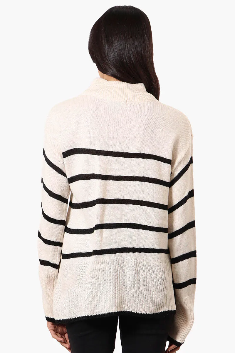 Beechers Brook Striped Side Slit Pullover Sweater - Cream