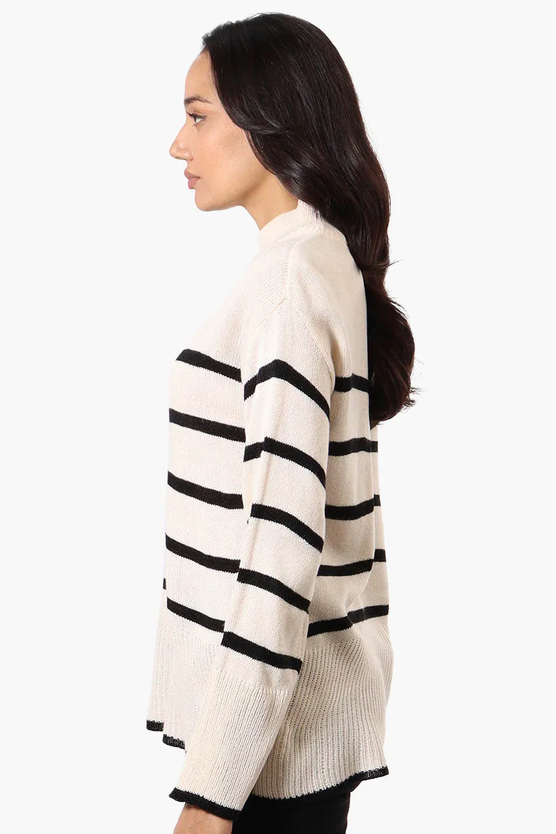 Beechers Brook Striped Side Slit Pullover Sweater - Cream