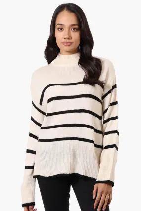 Beechers Brook Striped Side Slit Pullover Sweater - Cream