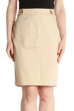 Beige Solid Brunch Pencil Skirt