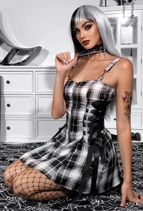 Black and White Punk Plaid Dress