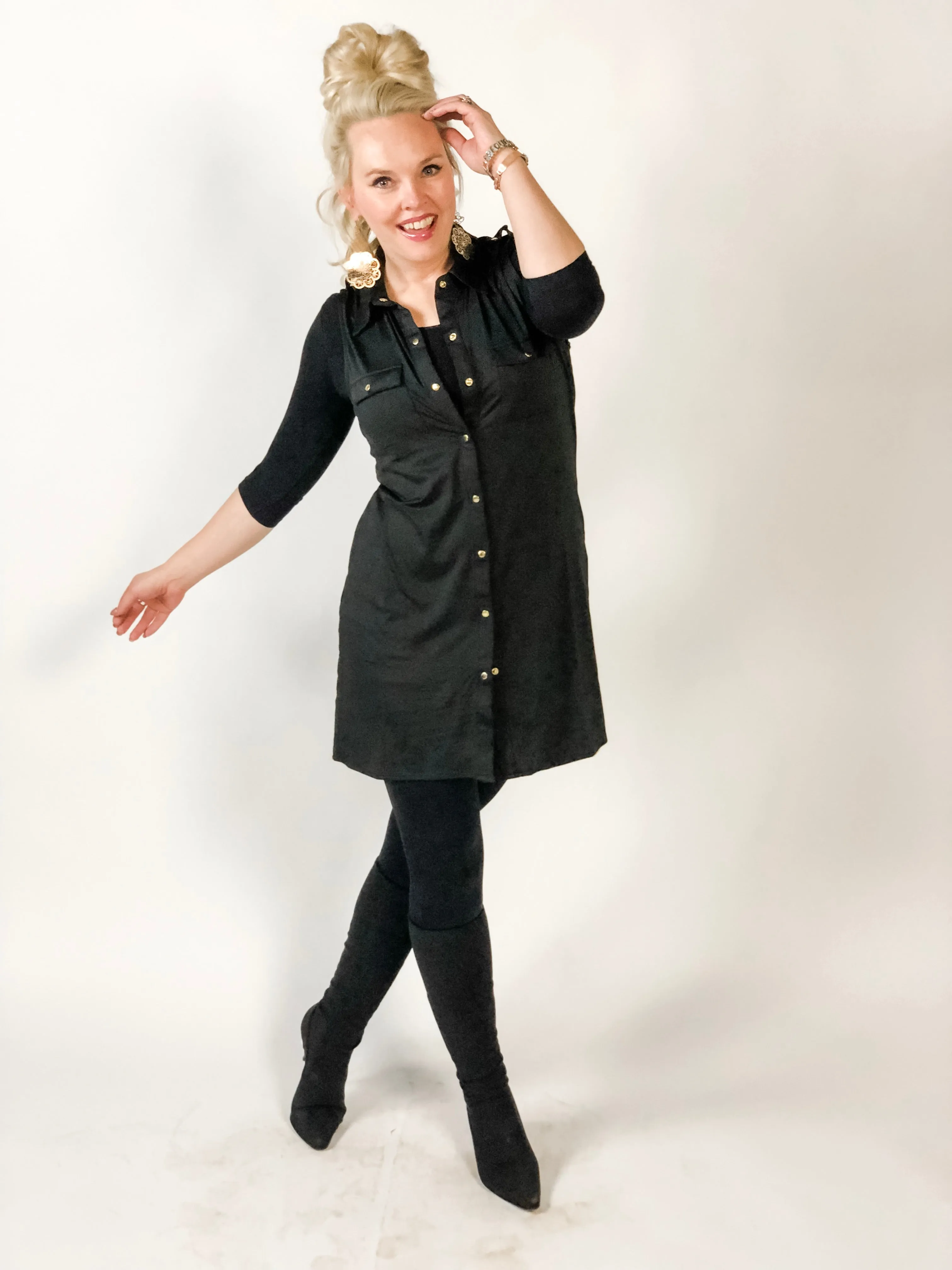 Black Collar Button Tunic