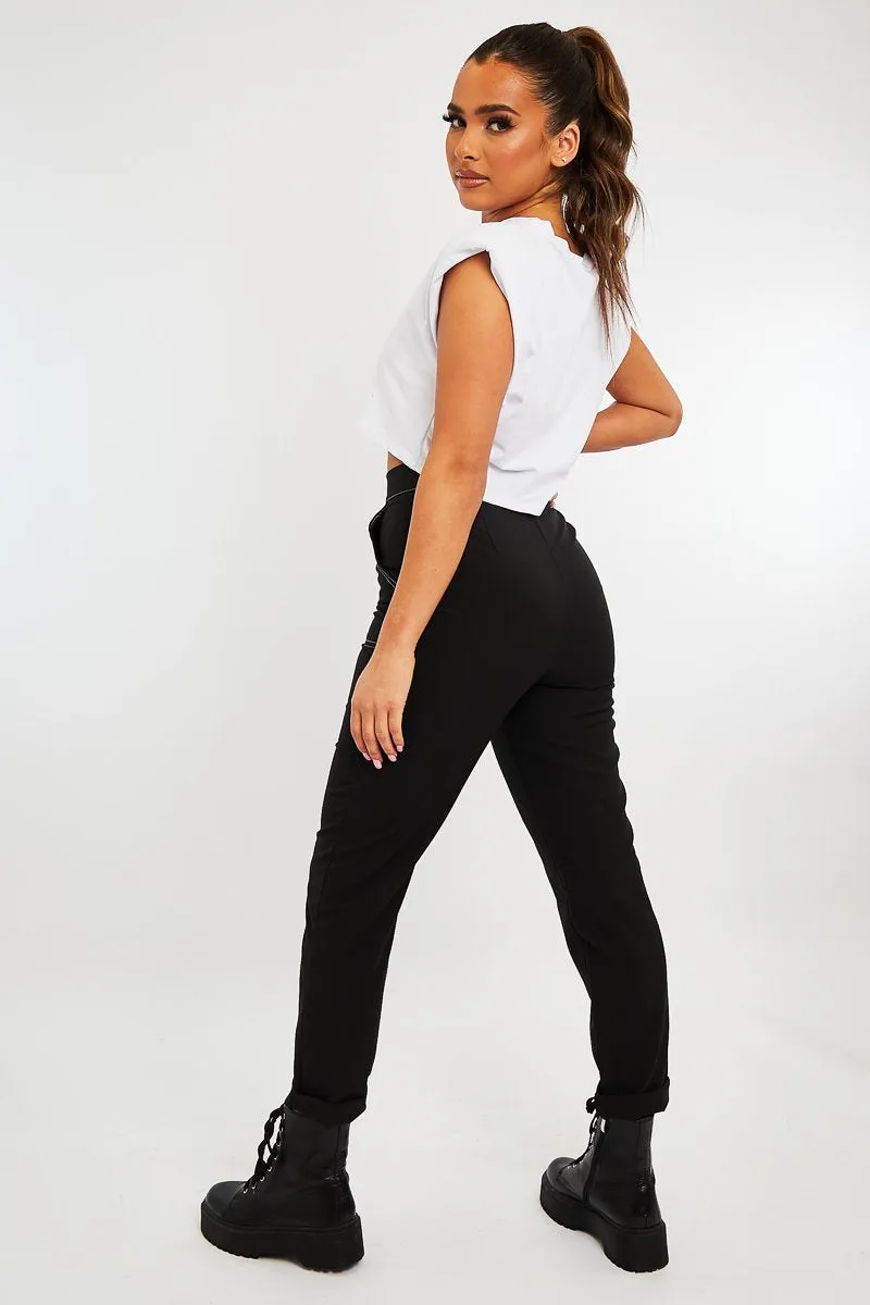 Black Contrast Stitch Straight Leg Trouser - Ezri