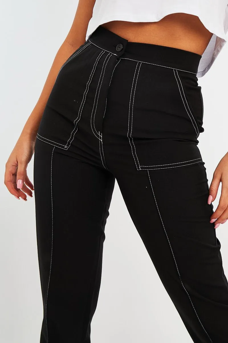 Black Contrast Stitch Straight Leg Trouser - Ezri