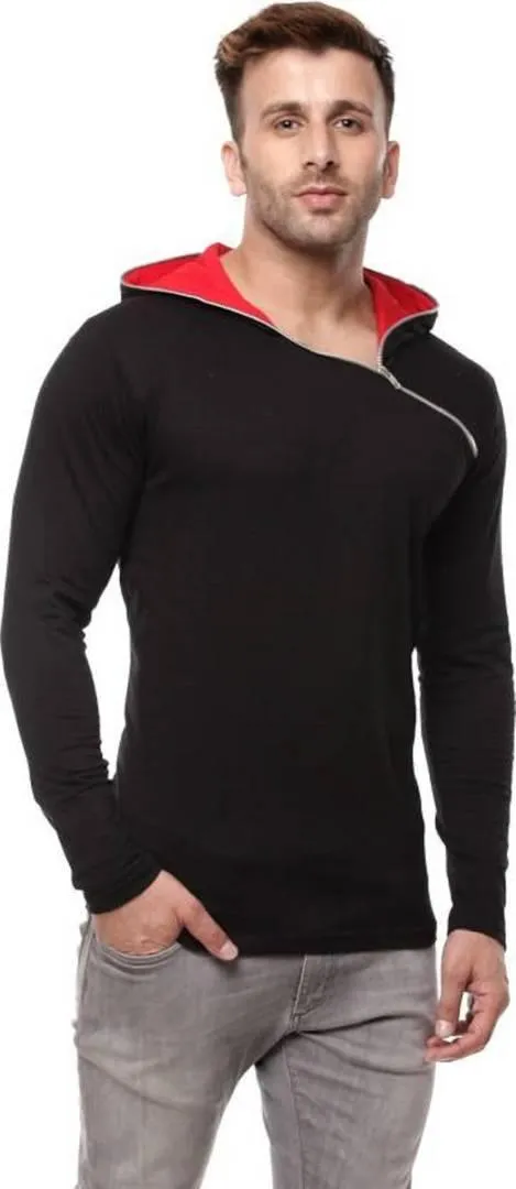 Black Cotton Hood Chain Full Sleeves T-Shirt