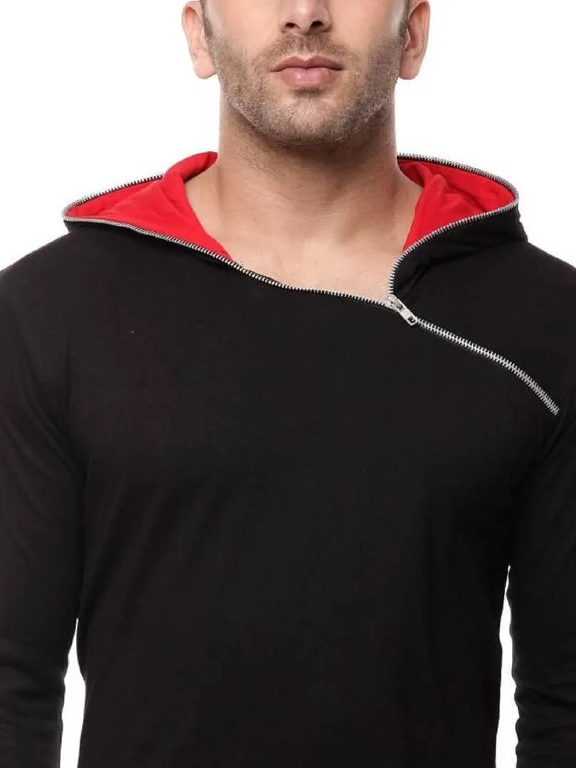 Black Cotton Hood Chain Full Sleeves T-Shirt