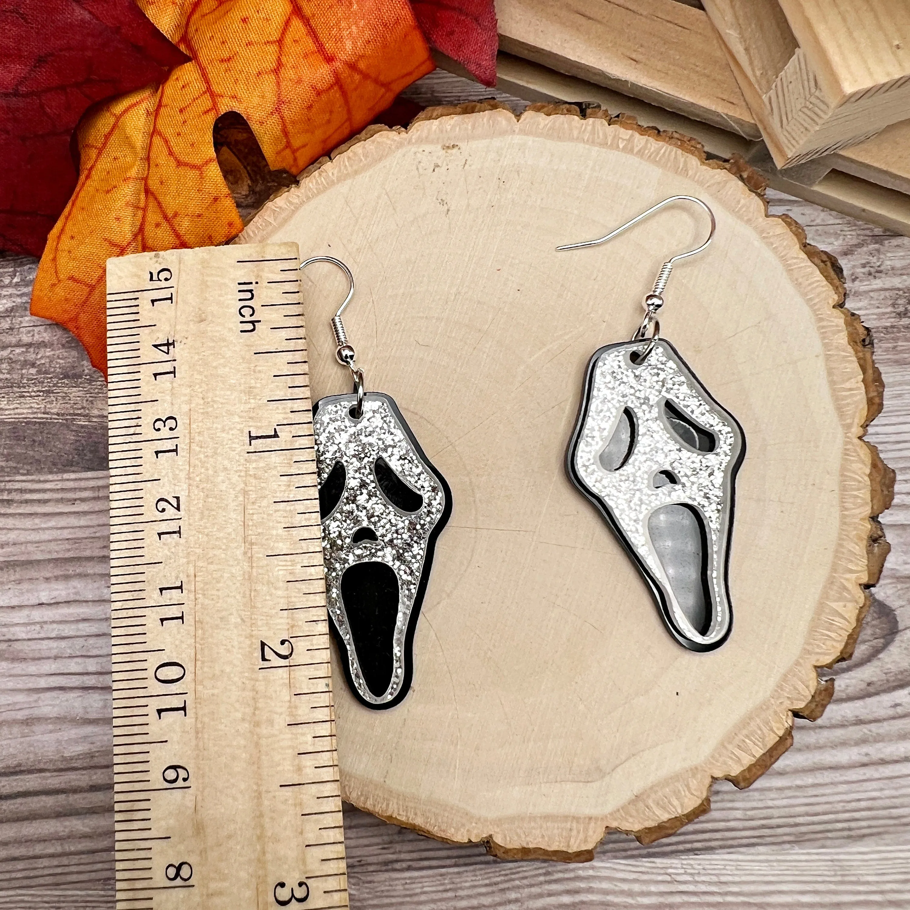 Black Glitter Halloween Scream Mask Acrylic  Earrings