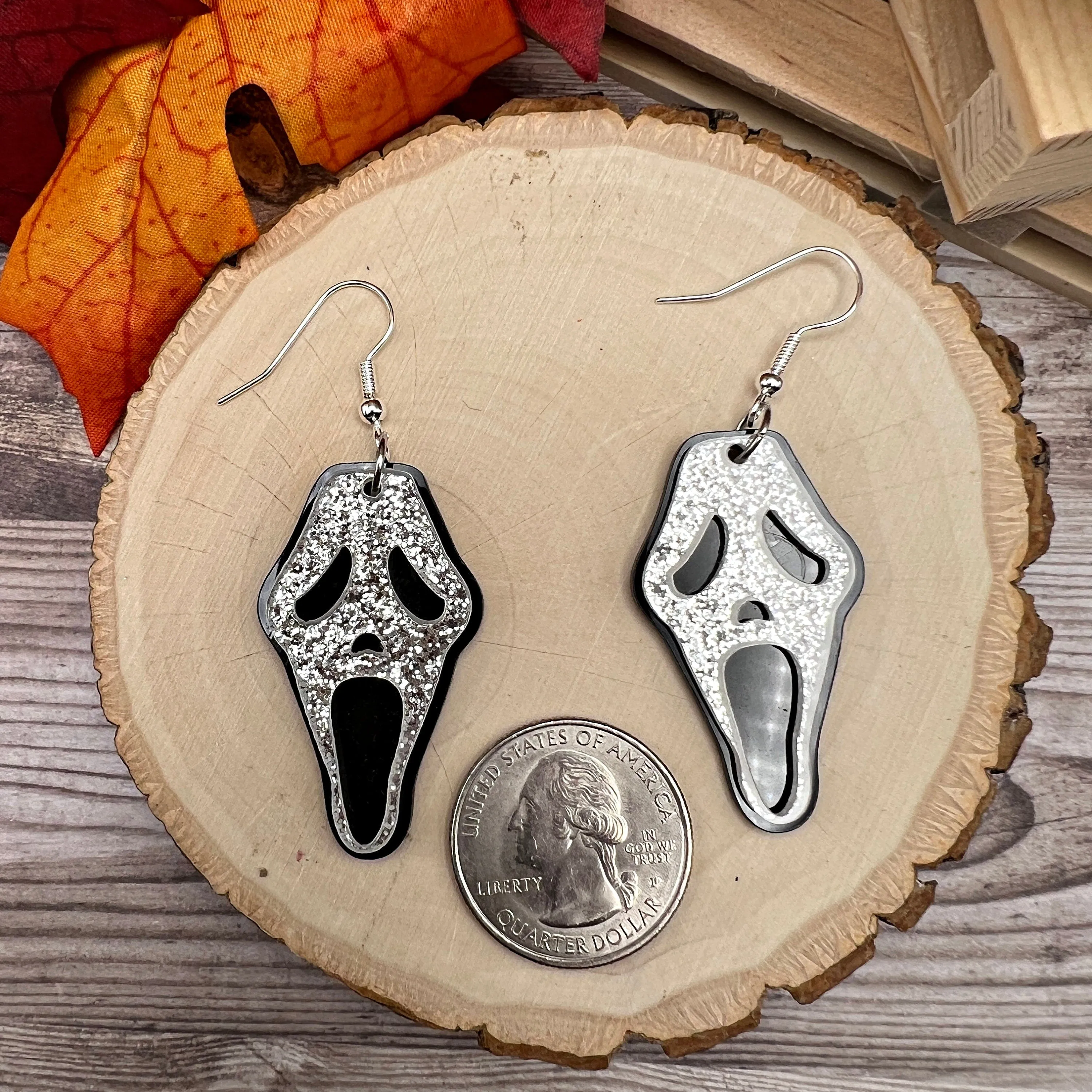 Black Glitter Halloween Scream Mask Acrylic  Earrings