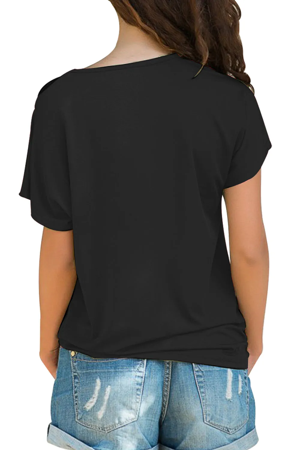 Black Glittery Cross Shoulder Top