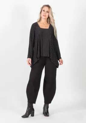 Black Grey Pinstripe Shark-bite Tunic Top