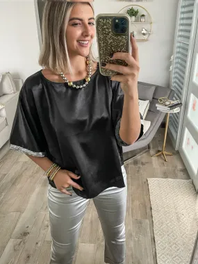 BLACK SEQUIN DETAIL TUNIC BLOUSE